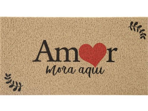 Capacho para Entrada Vinil Amor Mora Aqui 40cmx75cm Kapazi