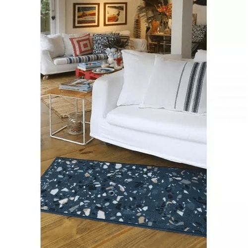 Tapete Passadeira para Cozinha Cleankasa 50cm x 1,5m Terrazzo Azul Kapazi