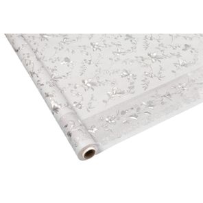 Toalha Premium Metalizada Rolo 1,37m x 20m Barrado Floral Prata Kapazi