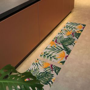 Kit de Tapetes para Cozinha Slimkasa Floral Mostarda Kapazi