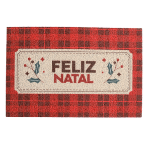 Tapete Capacho Entrada Vinil Natal Xadrez Vermelho 40cm x 60cm Kapazi